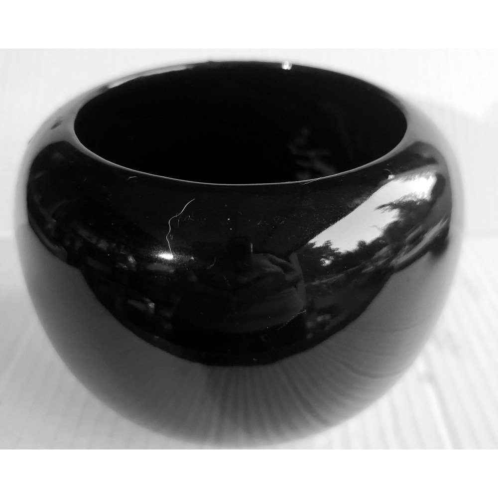 Vintage McCoy Floraline Rare BLACK Glossy‎ Round Globular Ceramic Planter Vase